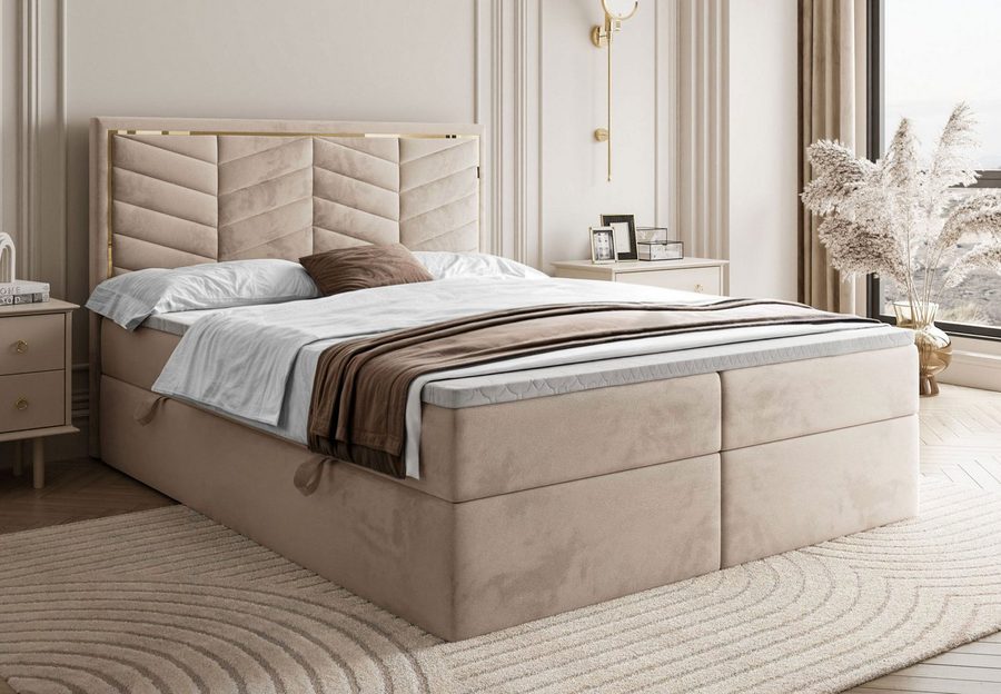Lookway Boxspringbett AURORA mit Bettkasten und Topper (Bett mit topper), 140/160/180x200