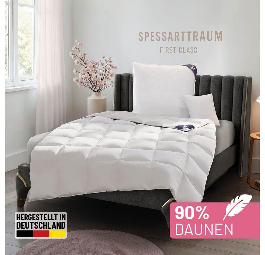SPESSARTTRAUM Daunenbettdecke First Class 90% Daunen, Bettdecke 135x200 cm & weitere Größen, Füllung: 90% Daunen / 10% Federn, Klasse 1, Downpass zertifiziert, Bezug: 100% Baumwolle, Made in Green, Hausstauballergiker geeignet, 5 Wärmeklassen & 6 Größen, Bestseller, Made in Green von SPESSARTTRAUM
