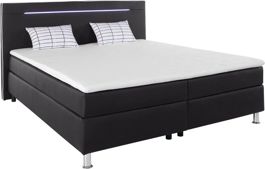 COLLECTION AB Boxspringbett London, inklusive Topper und Kissen, mit LED-Beleuchtung, Boxspringbett erhältlich in 90cmx200cm, 140cmx200cm & 180cmx200cm