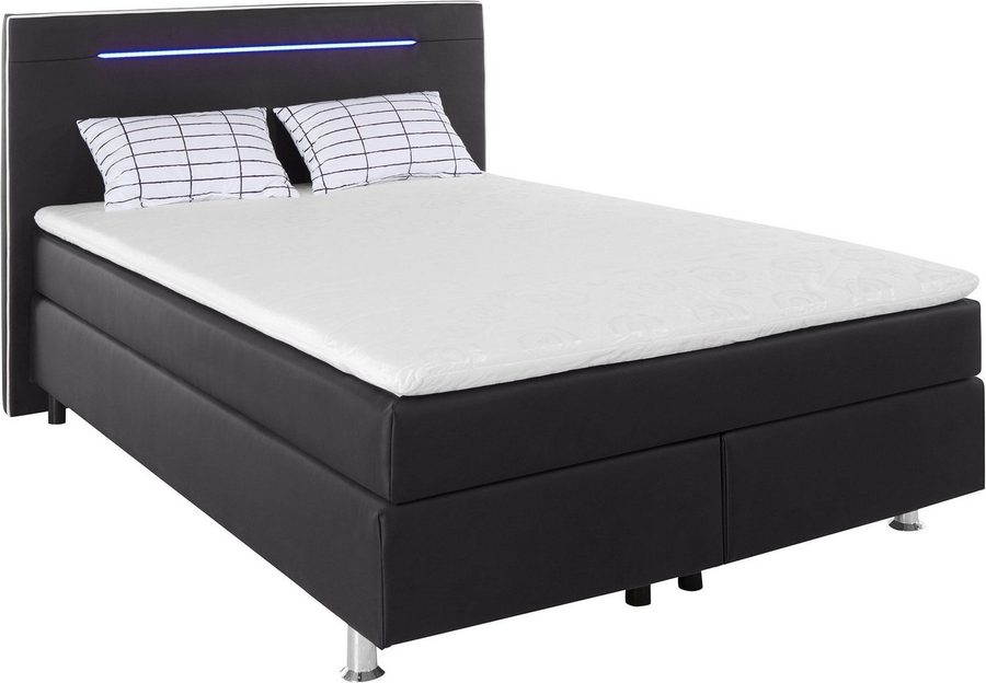COLLECTION AB Boxspringbett London, inklusive Topper und Kissen, mit LED-Beleuchtung, Boxspringbett erhältlich in 90cmx200cm, 140cmx200cm & 180cmx200cm