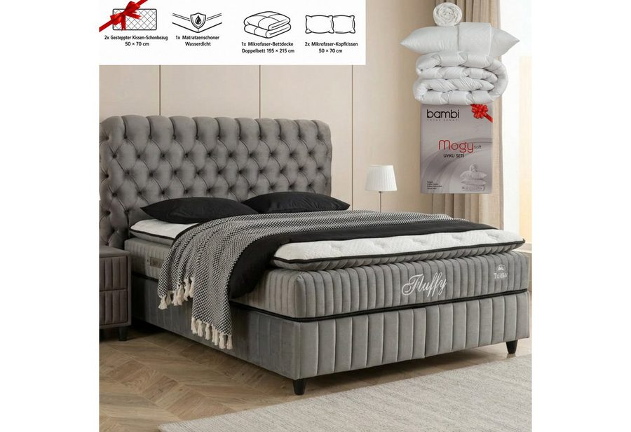 gowoll Boxspringbett Chesterfield Bett 180-140 x 200 Boxpringbett mit Matratze (7 Zonen Allergenfrei & Atmungsaktiv, Orthopädische Matratze mit Topper, 1x Matratze, 2x Bettkasten, 1x Kopfteil), mit Komforteinstiegshöhe von 67cm
