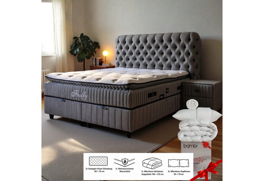 gowoll Boxspringbett mit Matratze mit Topper Comfort Bett Set Doppelbett, Polsterbett (Set, 4-St., 2 Bettkästen, 1 Matratze, 1 Kopfteil (Nachttisch optional), boxspringbett mit nachttisch komplett