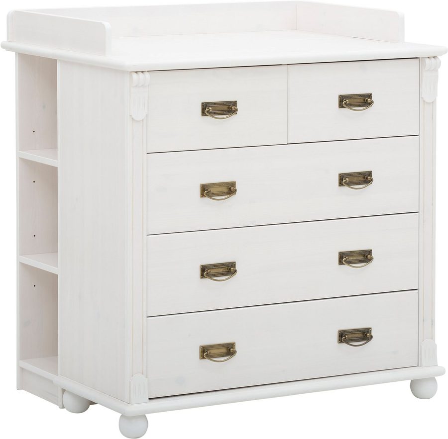 OTTO home Babyzimmer-Komplettset "Aimo", Landhausstil, stabile Qualität, edles Design, Messinggriffe, (Set, 3-tlg., Kinderbett, Schrank, Wickelkommode), aus Massivholz, FSC®-Holz aus gewissenhaft bewirtschafteten Wäldern