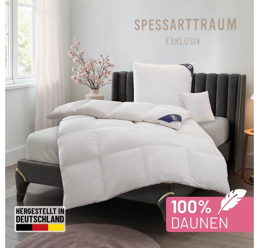 SPESSARTTRAUM Daunenbettdecke Exklusiv 100% Daunen, hergestellt in Deutschland, Füllung: 100% Daunen, Klasse 1, Downpass zertifiziert, Bezug: 100% Baumwolle, Made in Green, Hausstauballergiker geeignet, 5 Wärmeklassen & 8 Größen, Bestseller von SPESSARTTRAUM
