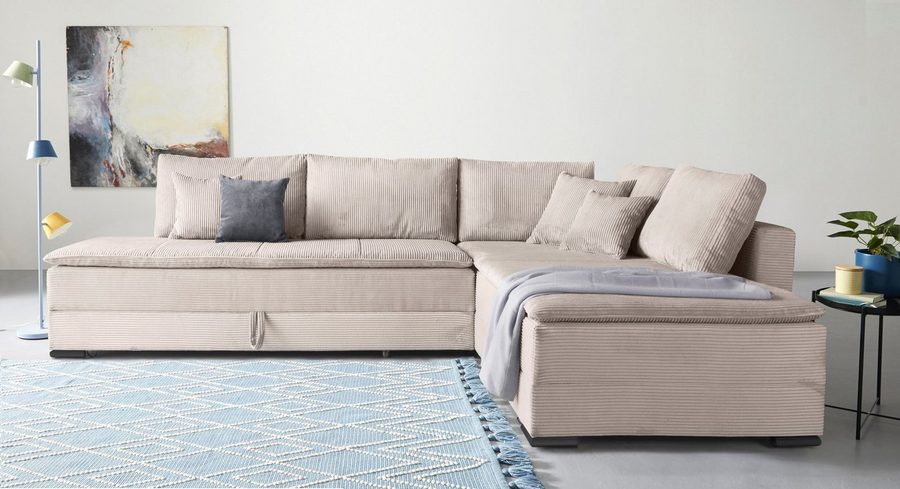 Home affaire Ecksofa Night & Day L-Form, B: 321 cm, mit Dauer-Schlaffunktion 180x200 cm, Schlaffunktion, Bettkasten, Topper & 3 Zierkissen, Boxspringbett Cord