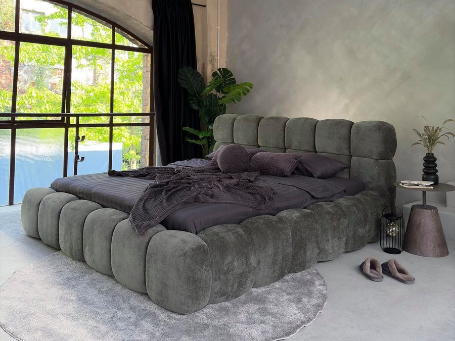 Compleo Polsterbett Cloud Bett, Bett mit gepolstertem Kopfteil ELVA (Chenille-Stoff), Schlafzimmer Bett modern, Doppelbett gepolstert, Wolkenbett