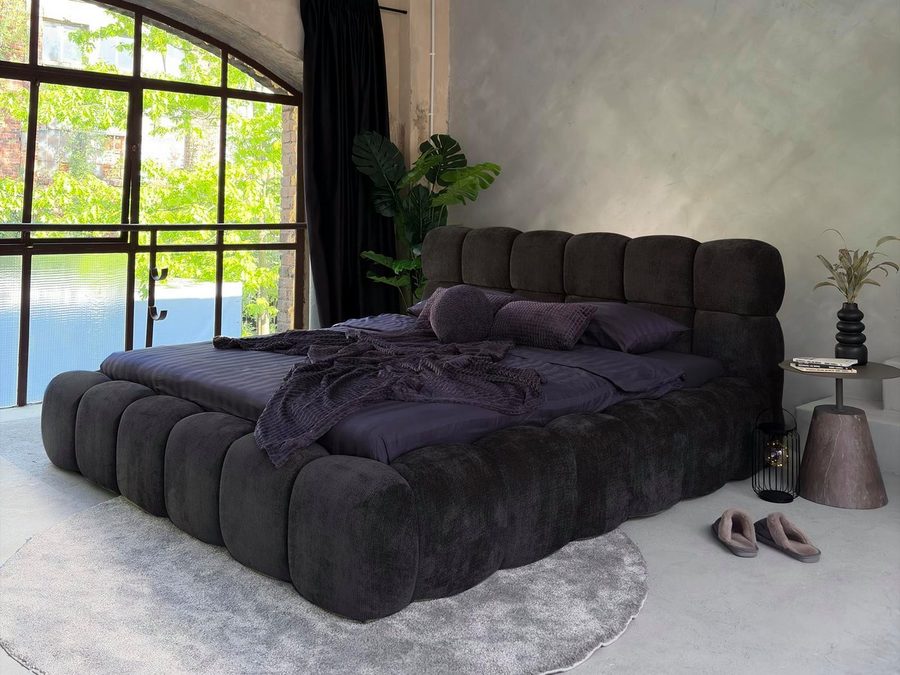 Compleo Polsterbett Cloud Bett, Bett mit gepolstertem Kopfteil ELVA (Chenille-Stoff), Schlafzimmer Bett modern, Doppelbett gepolstert, Wolkenbett
