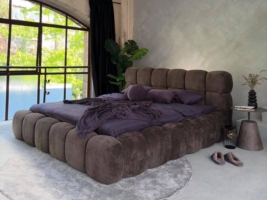 Compleo Polsterbett Cloud Bett, Bett mit gepolstertem Kopfteil ELVA (Chenille-Stoff), Schlafzimmer Bett modern, Doppelbett gepolstert, Wolkenbett