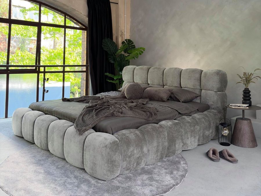 Compleo Polsterbett Cloud Bett, Bett mit gepolstertem Kopfteil ELVA (Chenille-Stoff), Schlafzimmer Bett modern, Doppelbett gepolstert, Wolkenbett