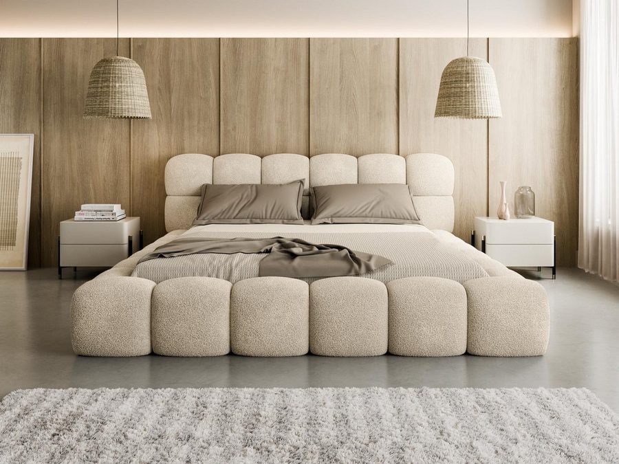 Compleo Polsterbett BIZU BUBBLE bouclé, Designerbett 140/160/180x200, MADE IN EU, Weiche Formen, hochwertige Materialien für Komfort wie auf Wolke
