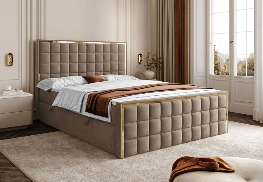 Lookway Boxspringbett ISADORA II GOLD mit zwei Bettkästen für Bettwäsche, h:117,6, t:215 (Boxspringbett mit Topper), Breite: 140/160/180x200