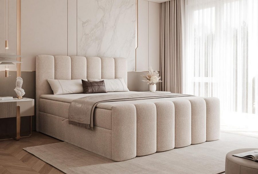 Compleo Boxbett BUBBLE, Wolkenbett, Bequem, Bonell, Topper, Doppelbett gepolstertes Kopfteil mit Bettkasten