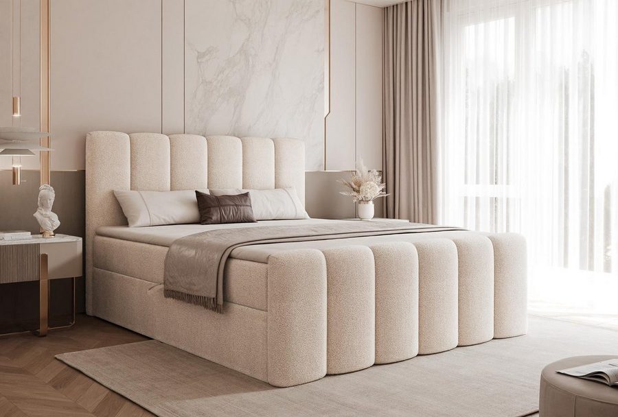 Compleo Boxbett BUBBLE, Wolkenbett, Bequem, Bonell, Topper, Doppelbett gepolstertes Kopfteil mit Bettkasten
