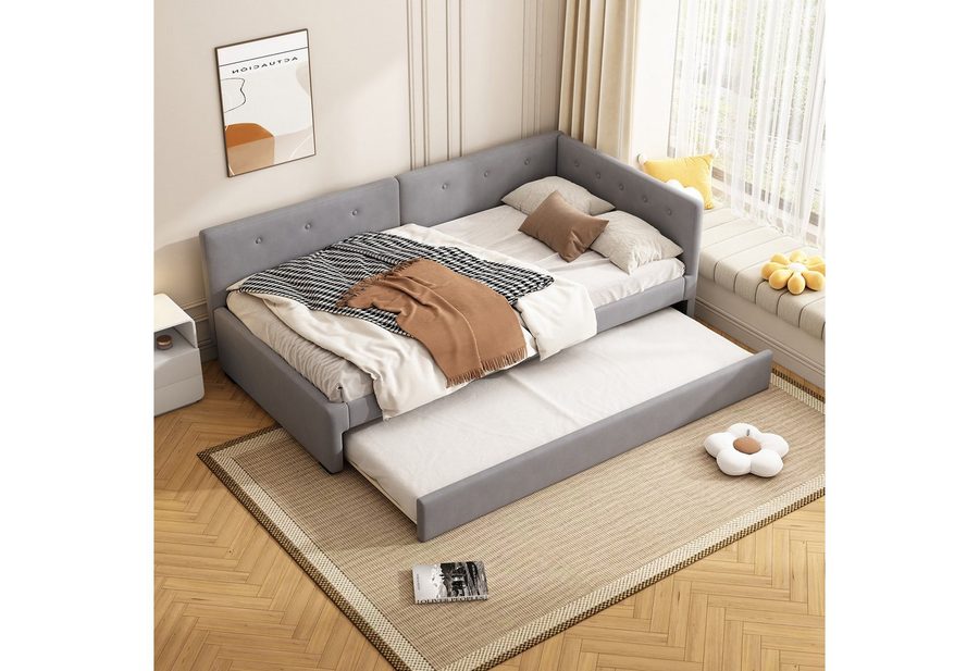 Flieks Daybett, Tagesbett Schlafsofa Polsterbett 90x200cm mit Ausziehbett 90x190cm von Flieks