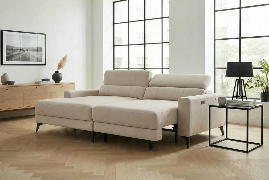 OTTO home Ecksofa LEWII, Schlafsofa elektrisch mit Sitztiefenverstellung, L-Form, 225 cm, mit USB A/C-Anschluss. Federkern, verstellbaren Kopfstützen, Webstoff