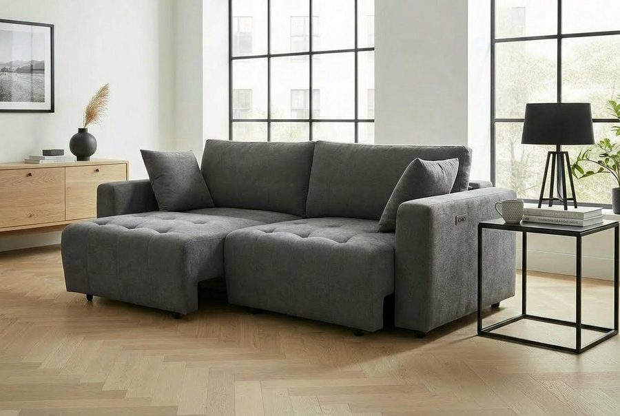 OTTO home 2,5-Sitzer ELIANN, 209 cm - elektrisches Schlafsofa, mit USB A/C-Anschluss. Federkern, Webstoff