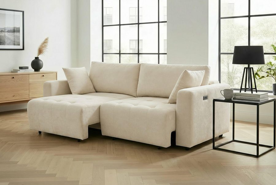OTTO home 2,5-Sitzer ELIANN, 209 cm - elektrisches Schlafsofa, mit USB A/C-Anschluss. Federkern, Webstoff