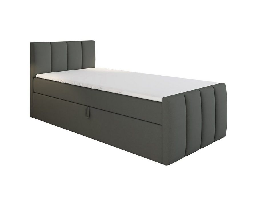 A&J MöbelLand GmbH Boxspringbett Einzelbett FUNI mit Bettkasten, Topper und gepolstertem Kopfteil. (Boxspringbett mit Bettkasten und gepolstertem Kopfteil. Inclusive Topper !, TOP ANGEBOT), Länge 216 cm Höhe 106 cm