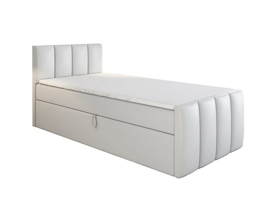 A&J MöbelLand GmbH Boxspringbett Einzelbett FUNI mit Bettkasten, Topper und gepolstertem Kopfteil. (Boxspringbett mit Bettkasten und gepolstertem Kopfteil. Inclusive Topper !, TOP ANGEBOT), Länge 216 cm Höhe 106 cm von A&J MöbelLand GmbH