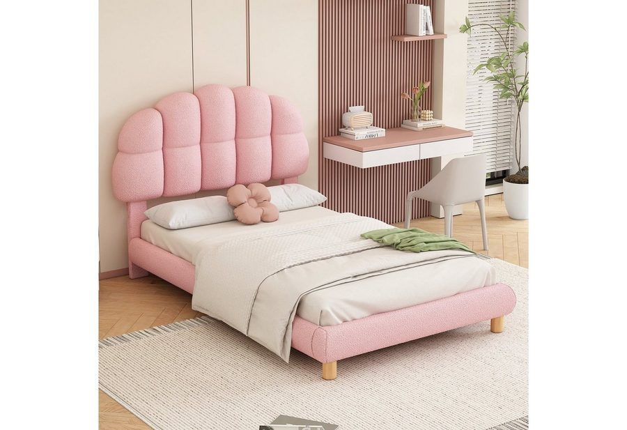 Flieks Polsterbett, Einzelbett Kinderbett 90x200cm mit Halbkreisform Kopfteil Vliesimitat von Flieks