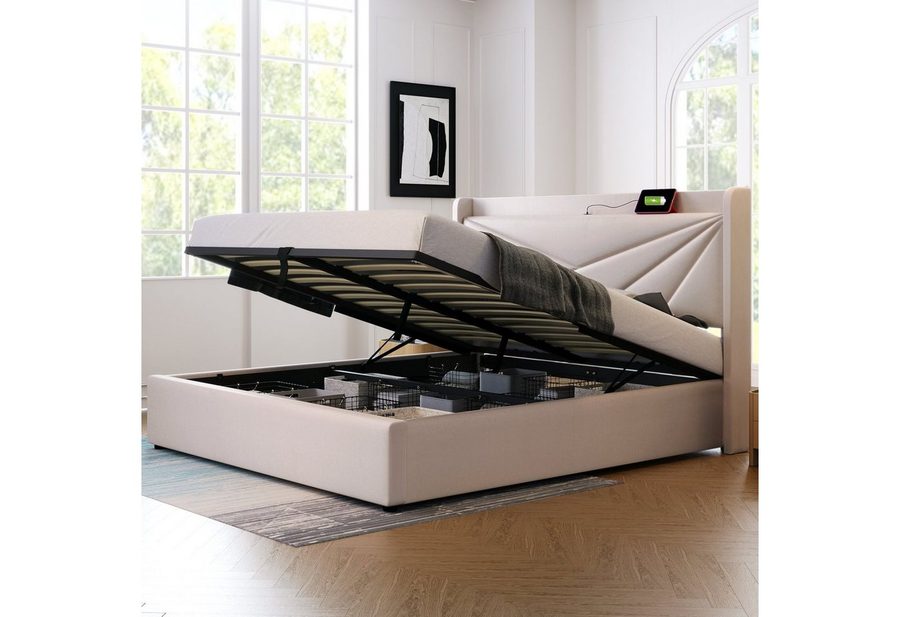 Odikalo Stauraumbett Polsterbett Doppelbett USB-C Ladefunktion Lattenrost 90/140/160/180 von Odikalo
