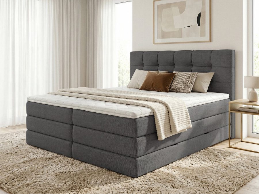 Sofnet Boxspringbett Best XL (2x Bettkästen, Bonellfederkern- und Taschenfederkernmatratze, Topper), Polsterbett, Doppelbett, Webstoff, mit Kopfteil, 140/160/180x200 cm
