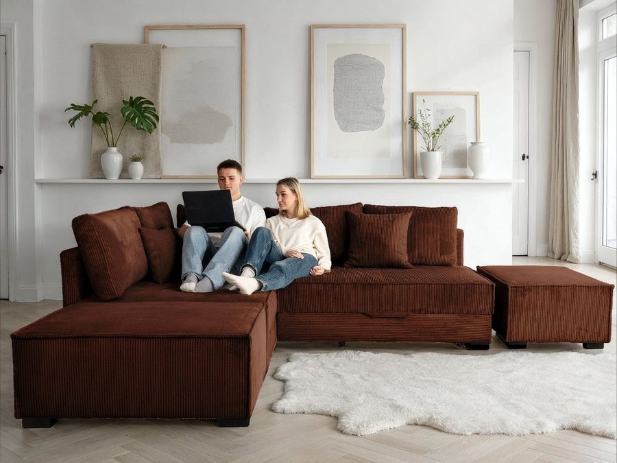 Home affaire Ecksofa Night & Day L-Form, B: 316 cm mit Dauer-Schlaffunktion 180x200 cm, Set: Sofa & Hocker, Schlaffunktion, Bettkasten & Kissen, Boxspringbett