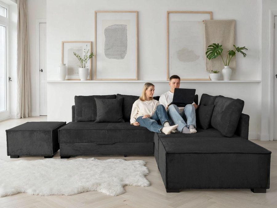 Home affaire Ecksofa Night & Day L-Form, B: 316 cm mit Dauer-Schlaffunktion 180x200 cm, Set: Sofa & Hocker, Schlaffunktion, Bettkasten & Kissen, Boxspringbett