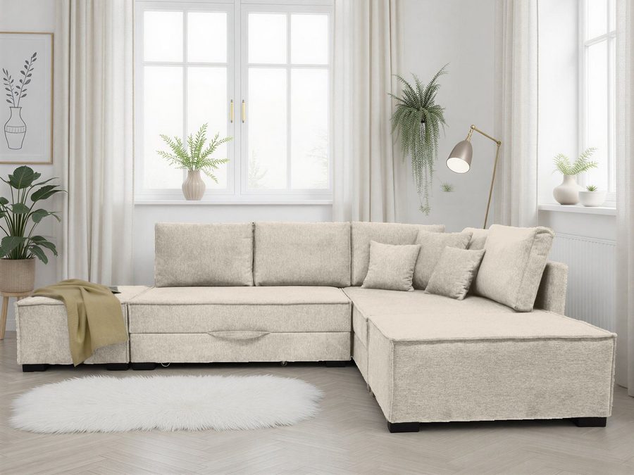 Home affaire Ecksofa Night & Day L-Form, B: 316 cm mit Dauer-Schlaffunktion 180x200 cm, Set: Sofa & Hocker, Schlaffunktion, Bettkasten & Kissen, Boxspringbett