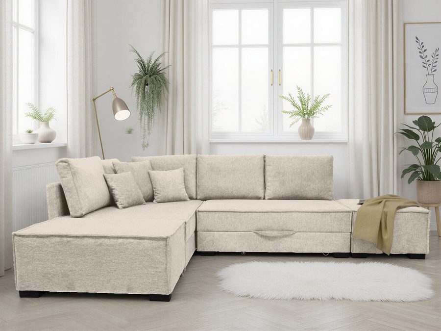 Home affaire Ecksofa Night & Day L-Form, B: 316 cm mit Dauer-Schlaffunktion 180x200 cm, Set: Sofa & Hocker, Schlaffunktion, Bettkasten & Kissen, Boxspringbett