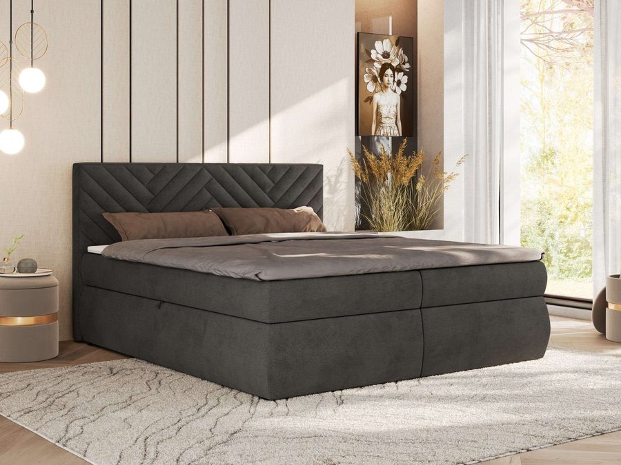 MKS MÖBEL Boxbett AVERTA (Boxspringbett - Set, Bonellfedern, T30-Schaum, Topper T25, Bonell-Matratze, hohe Kopfteil), Doppelbett, inkl. Bettkasten und Topper