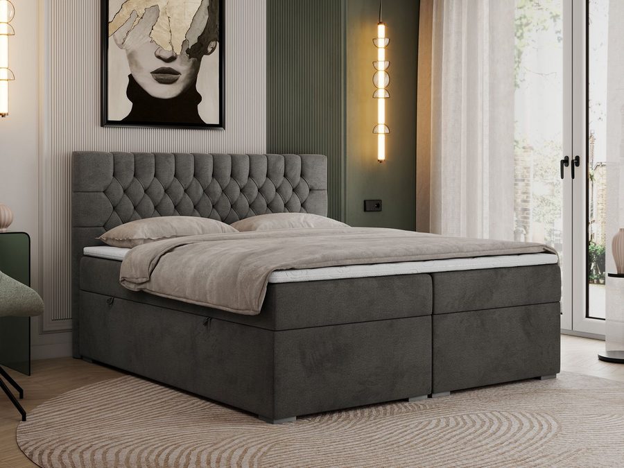 MKS MÖBEL Boxbett PERA (Boxspringbett - Set, Packung, H3-Matratze, Topper T25/Visco, T30-Schaum, gesteppte Kopfstütze), Doppelbett mit Multipocket-Matratzen, Polsterbett mit Kopfstütze