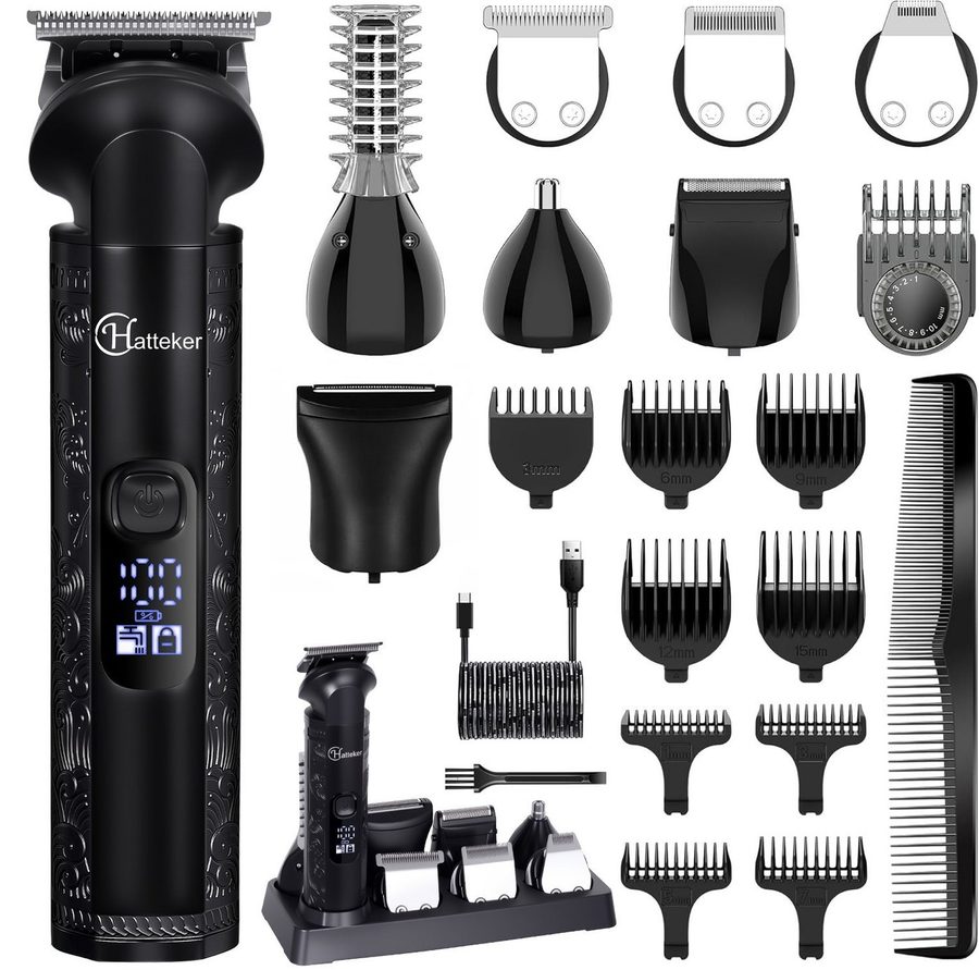 HATTEKER Haarschneider HT-609, Bartschneider, Rasierer, T-Klinge Trimmer, mit Ultra Sharp Klinge 8-in-1 von HATTEKER