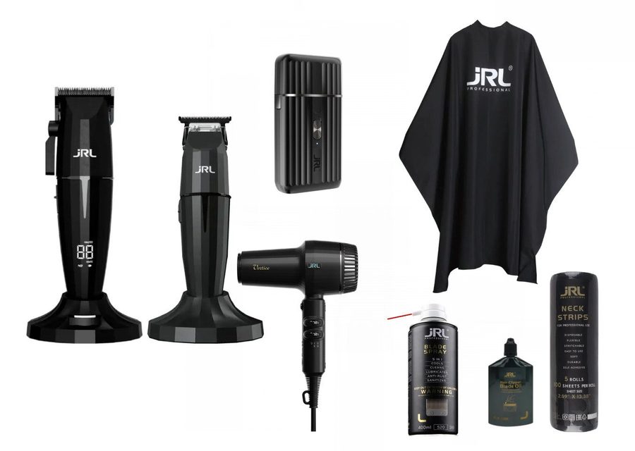 JRL Haarschneider JRL Profi Friseur Set - 1, Komplettset bestehend aus Clipper, Trimmer, Shaver, Haartrockner, Profi Barber Komplettset, kabellos & leistungsstark, ultraleicht