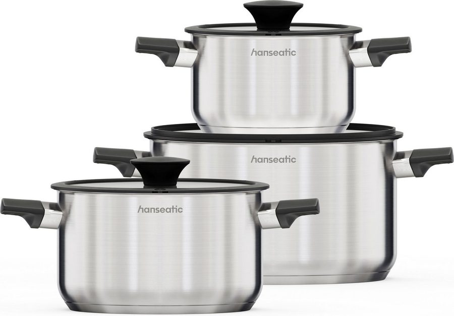 Hanseatic Topf-Set SMART, Edelstahl 18/10 (Set, 6-tlg., Kochtopf 16/20/24 cm), für alle Herdarten geeignet, unbeschichtet von Hanseatic