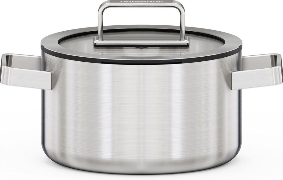 Hanseatic Kochtopf PREMIUM, Edelstahl (1-tlg), handfreundliche Griffe, Literskala, Glasdeckel, Induktion von Hanseatic