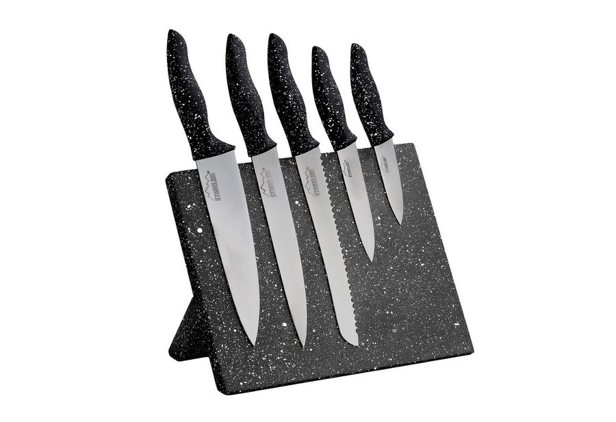 STONELINE Messer-Set Magnet Messerblock, bestückt, 6-teilig, mit klappbarem Ständer (5-tlg), rostfreier Edelstahl mit Titanbeschichtung, Designed in Germany von Stoneline