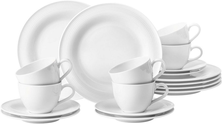 Seltmann Weiden Kaffeeservice Geschirr-Set, Service Beat (18-tlg), 6 Personen, Porzellan, Teller, Tassen, Untertassen, Rillendekor, 18 Teile, für 6 Personen von Seltmann Weiden