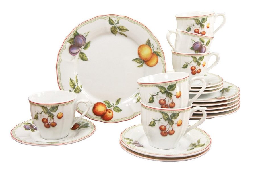 creaTable Kaffeeservice Geschirr-Set Flora Orchard (18-tlg), 6 Personen, Porzellan, Service, 18 Teile, für 6 Personen von creaTable