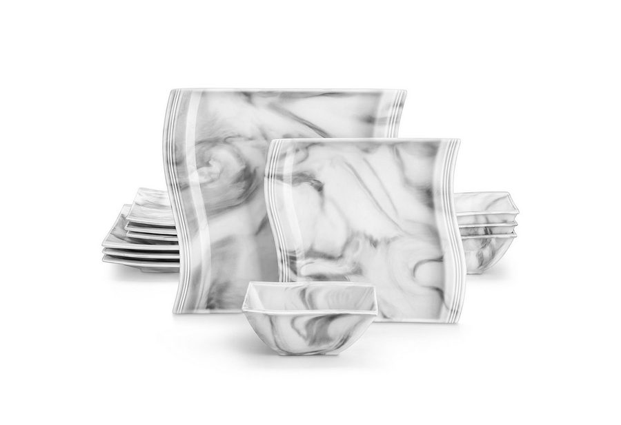 MALACASA Geschirr-Set Tafelservice FLORA für 6/4 Personen Marmor Geschirrset (12-tlg), 4 Personen, Porzellan von MALACASA