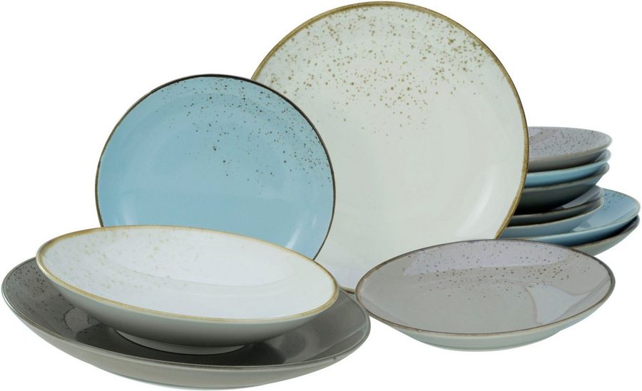 creaTable Tafelservice Geschirr-Set NATURE COLLECTION Scandic (12-tlg), 4 Personen, Steinzeug, Teller Set, Service, 4 Farben im Set, 12 Teile, für 4 Personen von creaTable