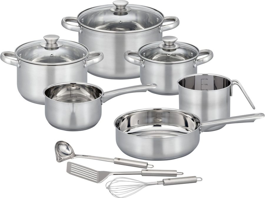 GSW Topf-Set Toronto, Edelstahl (Set, 12-tlg), mehrteiliges Kochtopf-Set aus Edelstahl inkl. praktischer Küchenhelfer von GSW