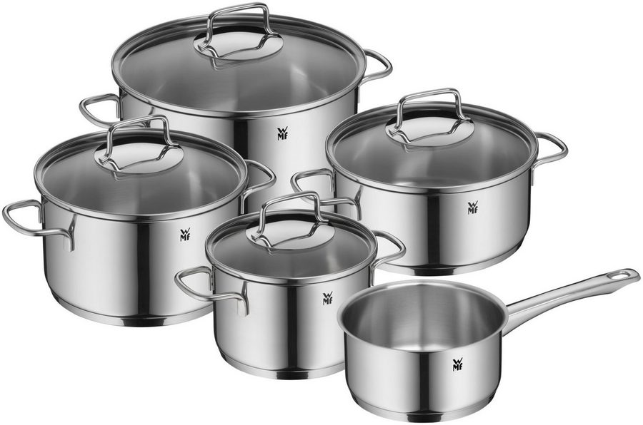 WMF Topf-Set Astoria Topf-Set, 5-teilig, Cromargan® Edelstahl Rostfrei 18/10 (Induktion, mit Glasdeckel), hitzebeständig und backofengeeignet bis 250°C von WMF