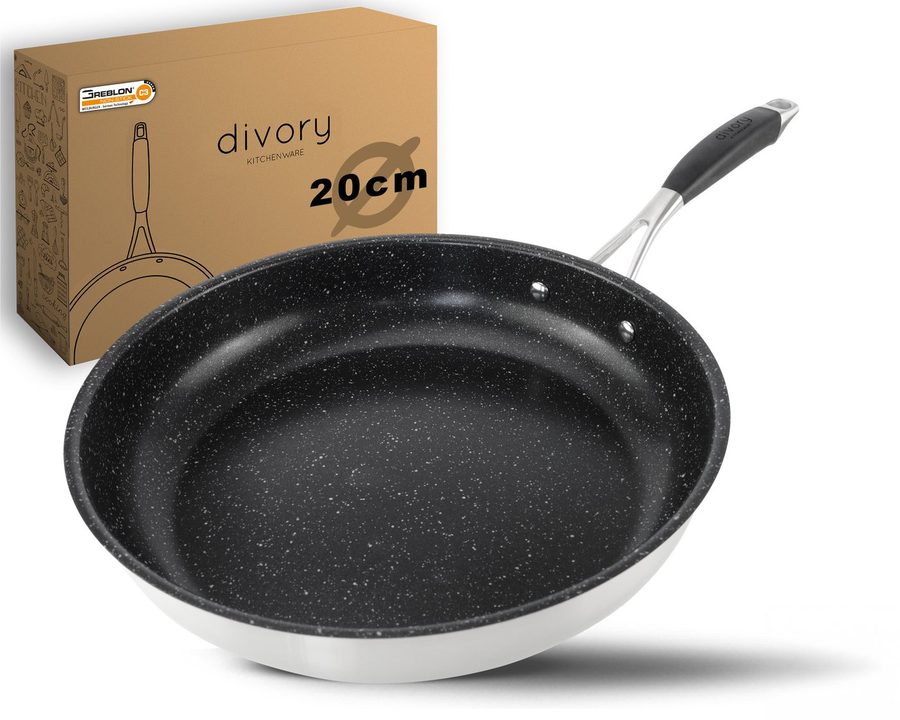 divory Bratpfanne Pfanne ULTIME I Antihaft beschichtet für alle Herdarten, Edelstahl, Induktionspfanne, Ergonomischer Griff, Spülmaschinen geeignet von divory