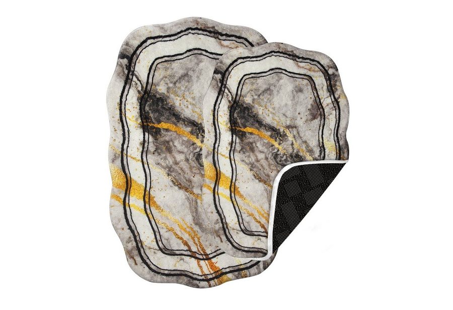 HOMELUX Badematte Teppich Läufer Badematte Teppichläufer Kurzflor Badteppich, Höhe 18 mm, Rutschfester Gummi, lichtecht, schallschluckend, ruschsicher, Polyester, Bogen, 2 Teiliges Set, Höhe 18 mm, 60×90 + 60×50cm, 50×160 cm+50×80 cm von HOMELUX