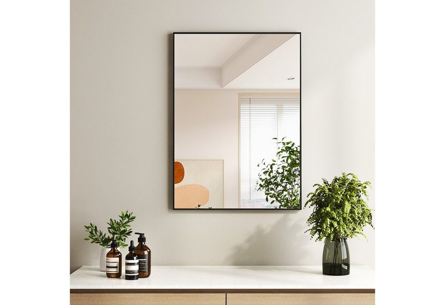 Hopibath Badspiegel Eckig Metall Alu Rahmen Wandspiegel Schwarz (Spiegel Bad, 5mm Glas), 120x70, 100x70, 100x60, 60x80, 50x70, 40x60cm von Hopibath