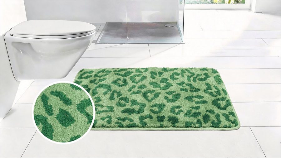OTTO home Badematte Anna Leo, Badvorleger, Badezimmer Teppich, Duschvorleger, Höhe 15 mm, rutschhemmend beschichtet, schnell trocknend, fußbodenheizungsgeeignet, Polyester, rechteckig, mit Animal Print, modernes Muster, Leo, weich von OTTO home