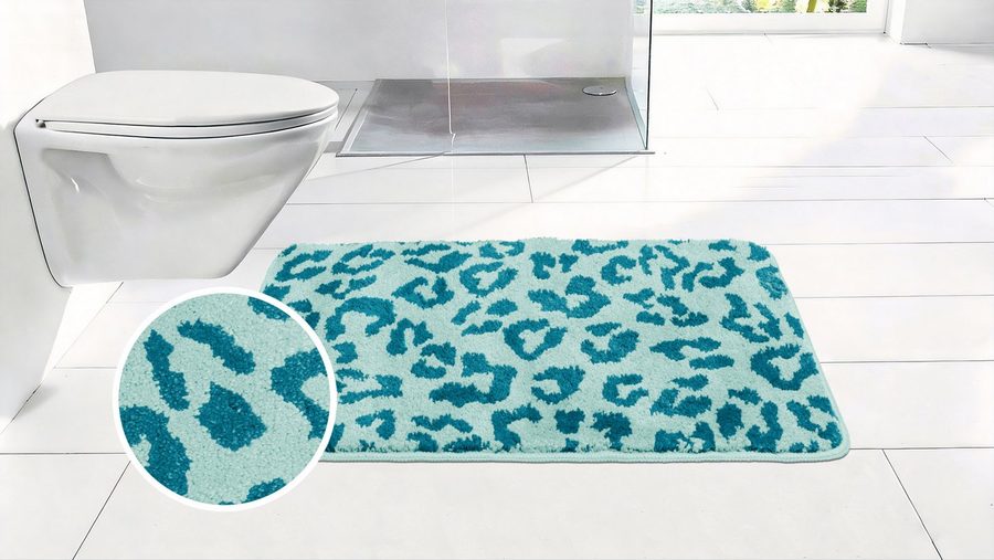 OTTO home Badematte Anna Leo, Badvorleger, Badezimmer Teppich, Duschvorleger, Höhe 15 mm, rutschhemmend beschichtet, schnell trocknend, fußbodenheizungsgeeignet, Polyester, rechteckig, mit Animal Print, modernes Muster, Leo, weich von OTTO home