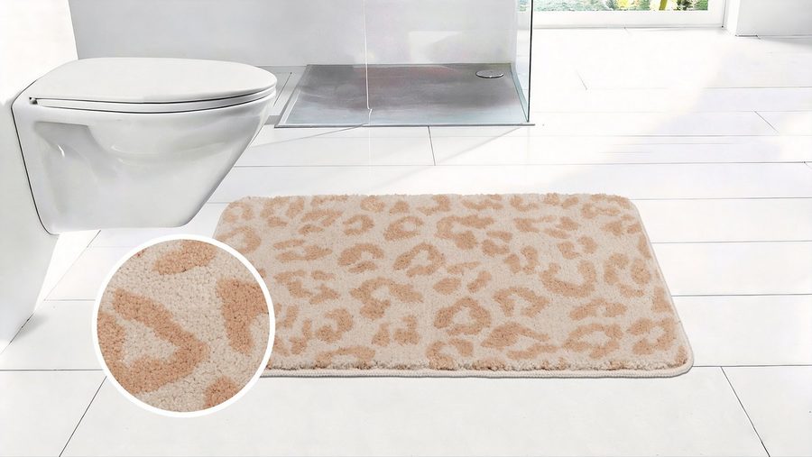 OTTO home Badematte Anna Leo, Badvorleger, Badezimmer Teppich, Duschvorleger, Höhe 15 mm, rutschhemmend beschichtet, schnell trocknend, fußbodenheizungsgeeignet, Polyester, rechteckig, mit Animal Print, modernes Muster, Leo, weich von OTTO home