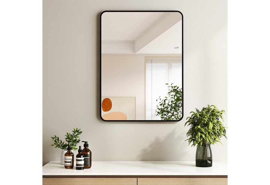 Hopibath Badspiegel mit Alurahmen Wandspiegel Schwarz (Rechteckig, 120x70,100x70,100x60,80x60,70x50,60x40cm), 5mm Glas, Explosionsgeschutz von Hopibath